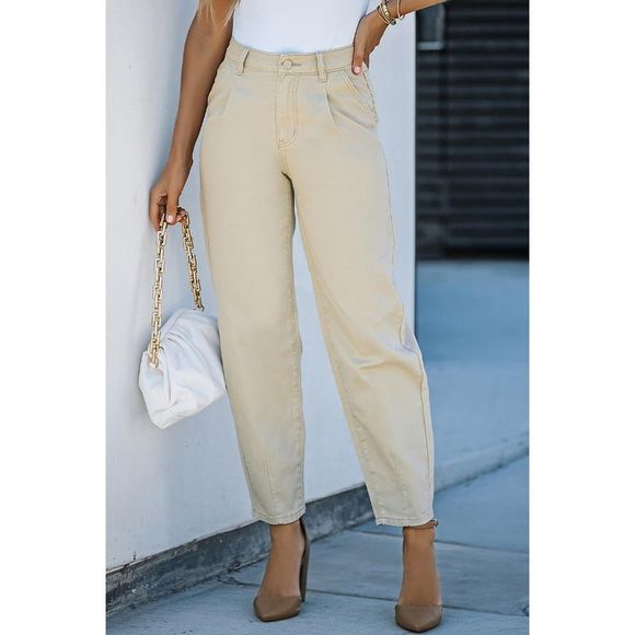 Azura Exchange  Khaki Solid High Waist Casual Pants - Picture 3 of 13